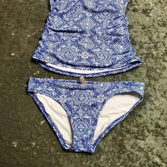 Helen Jon Blue Paisley Print 2 Piece Swimsuit - Picture 2 of 14